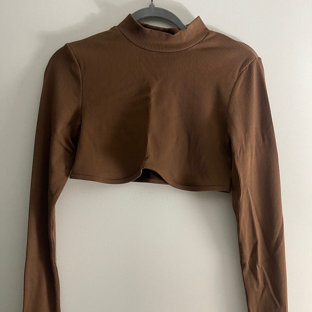 High neck cropped brown long sleeve
